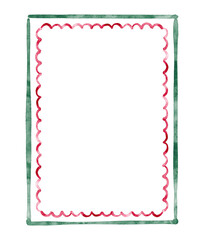 Simple green frame with scalloped red edges. Minimalist hand drawn illustration isolated on white background.