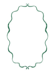 Ornate wavy watercolor frame.Hand drawn illustration isolated on white background.