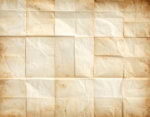 A detailed view of heavily folded and aged parchment paper texture with visible creases and yellowed edges.