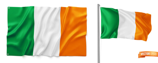 Vector realistic illustration of Irish flags on a white background.