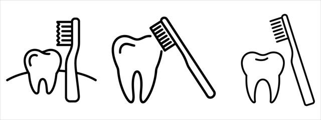 Dental care illustrations with tooth and toothbrush.