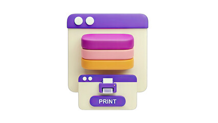 3D Render of Print Button and Browser Window