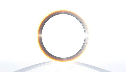 Minimalist futuristic glowing metal ring on a bright white background.