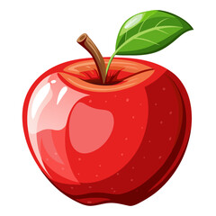 Fresh Red Apple with Green Leaf Vector Illustration