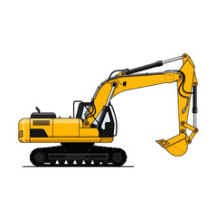 Detailed illustration of a modern yellow excavator with black tracks suitable for construction