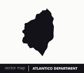Minimal silhouette map of Atlántico Department, Colombia with Barranquilla capital. Perfect for travel design, education, infographics, Caribbean culture projects and modern geography visuals.