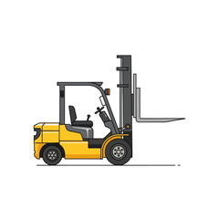 Illustration of a yellow forklift with black seats and gray steering wheel showing side profile