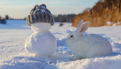 雪だるま　ウサギ　友情　Generative AI

