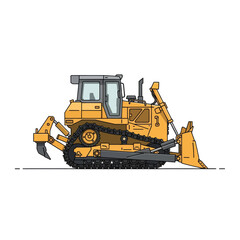 Construction Equipment Illustration Featuring a Modern Bulldozer in Action on a Construction Site