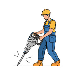 Illustration of a construction worker operating a jackhammer in safety gear emphasizing manual