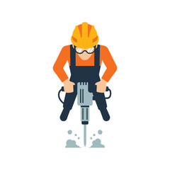 Illustration of a construction worker operating a jackhammer in action with safety gear and