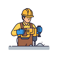 Animated construction worker operating a jackhammer illustrating manual labor and safety in