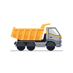 Minimalist Illustration of Construction Dump Truck with Bright Orange Bed on White Background