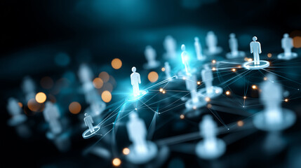 Social network online connection visualization with glowing nodes and lines, digital community, internet relationships, interconnected users, communication web, abstract networking