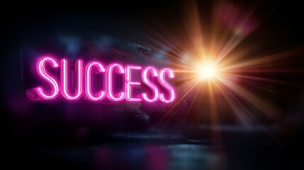 Neon success sign glowing in pink against vibrant background, achievement visualization, motivational message, retro aesthetic, inspirational business concept, bright illumination,