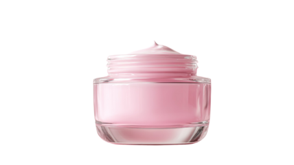 Pink cosmetic cream jar glass container skincare moisturizer product studio lighting high detail macro isolated on white background
