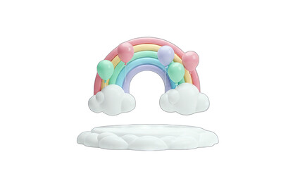 3D Rainbow with Balloons and Cloud Platform on White