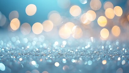 blurry background with yellow and white lights on blue sparkles