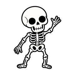 Illustration of a friendly skeleton waving its hand in a playful gesture isolated on transparent background