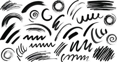 Obraz premium set of grunge black paint, ink brush strokes. brush collection isolated on white background. Trendy brush stroke for black ink paint,grunge backdrop, dirt banner,watercolor design