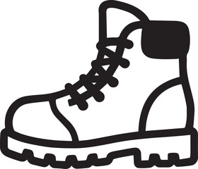 A detailed line drawing of a sturdy hiking boot, ideal for outdoor adventures and rugged terrains, emphasizing its robust design and functionality.
