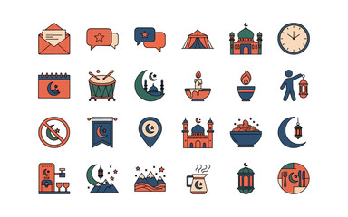 Fototapeta premium Islamic Ramadan Kareem Icon Set Muslim Communication and Religious Lifestyle Vectors