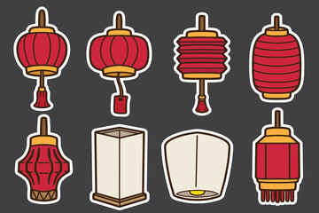 set of chinese lantern good for sticker, badge, element design, print design, etc