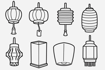 set of chinese lantern with outline style good for icon, symbol, element design, coloring book, etc
