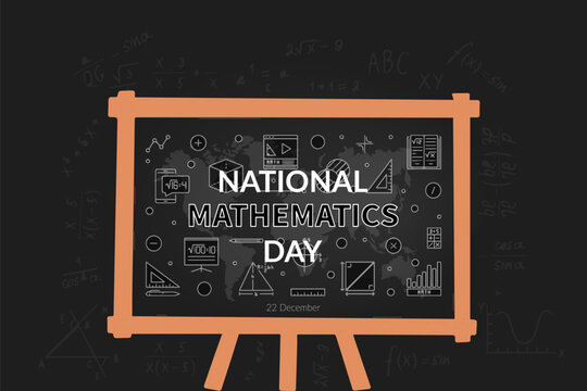 National Mathematics Day. Mathematics Day December 22, vector illustration with on blackboard background and chalkboard background. typography, research, math, template, whiteboard, math teacher.
