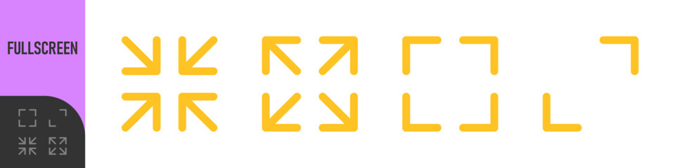 Expand, minimize and fullscreen icons with arrow and resize icons for navigation, expansion, and adjustment . Perfect for web, app interfaces. Color icon set