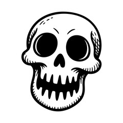 Fototapeta premium Illustration of a black and white illustration of a skull with a menacing grin isolated on transparent background