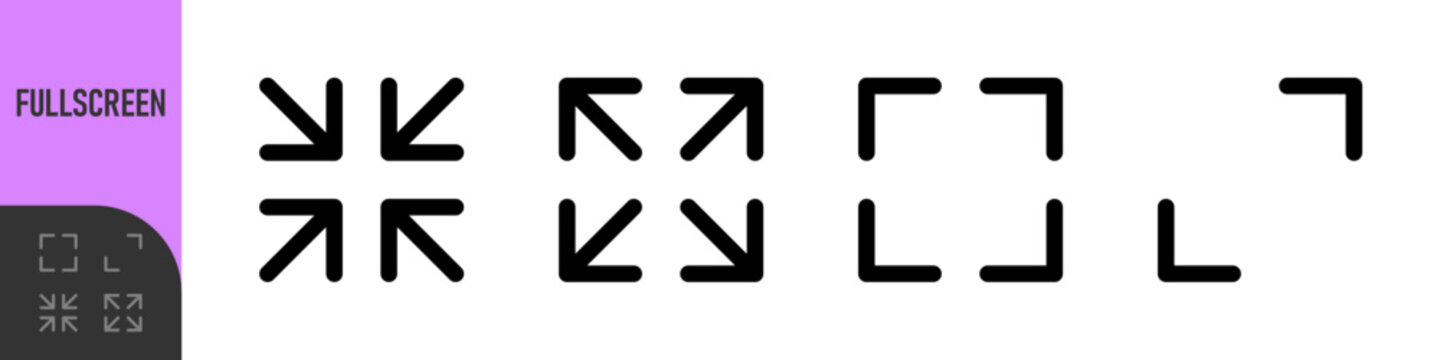 Expand, minimize and fullscreen icons with arrow and resize icons for navigation, expansion, and adjustment . Perfect for web, app interfaces. Color icon set