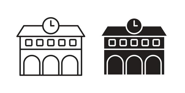 Train station building icon with glyph and line. black vector icons for Web UI