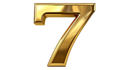 A golden, three-dimensional numeral seven rendered against a black background. The number has a glossy, reflective surface