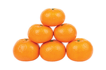 Fresh orange mandarins stacked in a neat pyramid arrangement, vibrant citrus fruits with smooth peel isolated on a clean white background, symbolizing healthy food, natural vitamins, freshness, and mi