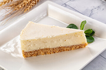 Slice of New York classic cheesecake