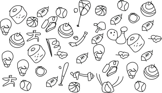 Sports doodle icons, hand drawn sports clipart, fitness doodles, sport elements set, gym workout sketch, sport ball outline, athletics doodle art, game symbols, running clipart, sports vector pack, gy