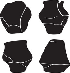 Set of Four Black Pottery Silhouettes on White Background Vector Art