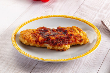 Roasted breaded crispy pork schnitzel