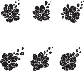 Set of elegant black floral silhouettes with delicate petal and leaf accents, perfect vector decorative elements for various designs