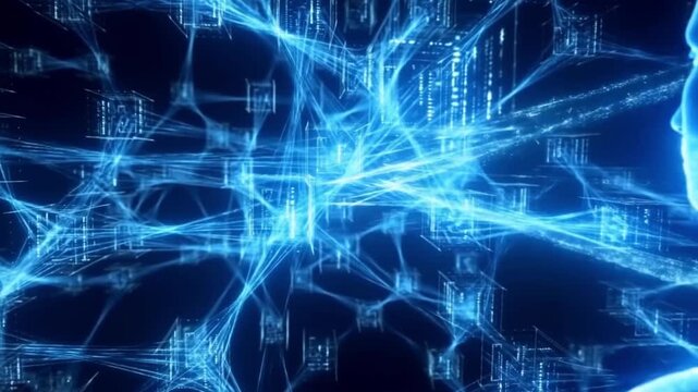 A cybernetic timelapse of human consciousness being uploaded into a neural network with digital essence flowing into data structures against a dark void, concept of digital immortality 