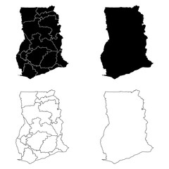 Ghana Outline and Solid Fill Map Set.