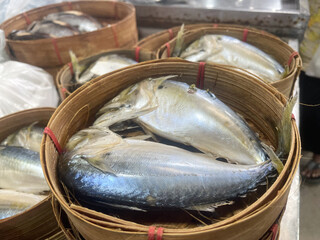 Fresh thai mackerel in blamboo basket