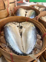 Fresh thai mackerel in blamboo basket
