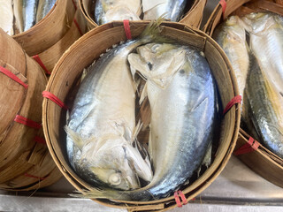 Fresh thai mackerel in blamboo basket