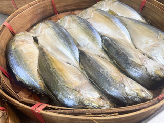 Fresh thai mackerel in blamboo basket