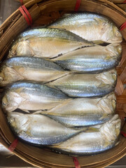 Fresh thai mackerel in blamboo basket