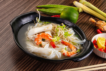 Vietnamese soup Pho with seafood