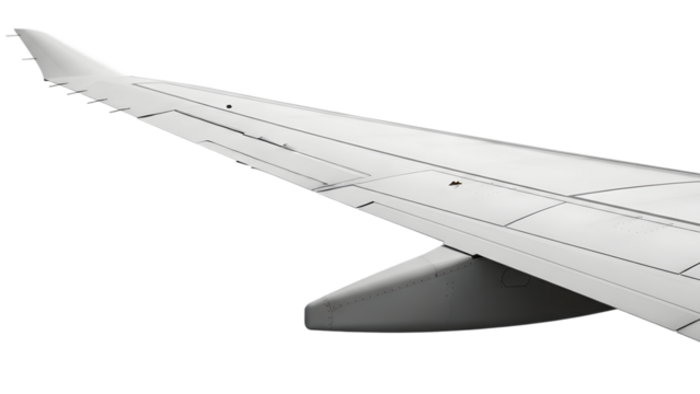 Airplane wing with flaps and ailerons isolated on a transparent background aircraft aviation white - Powered by Adobe