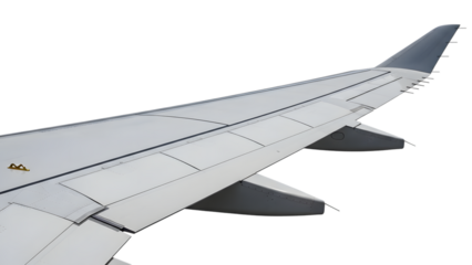 Airplane wing with flaps and spoilers isolated on a transparent background aircraft aviation travel